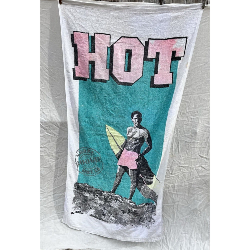 Hot Surfer Dude All Cotton Beach Towel 30 x 55 Man Boy Vintage 1980s GOALS USA